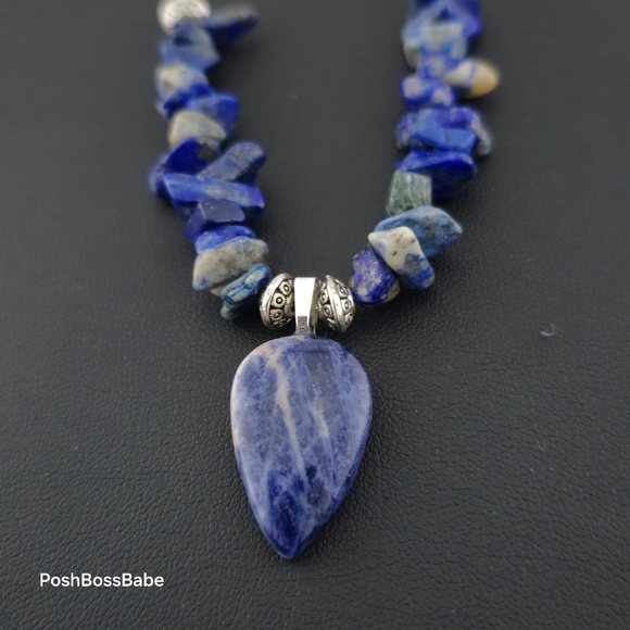 Handmade Lapis Lazuli & Sodalite Necklace 24" Silver Plated Chain Miami Artist - Picture 7 of 16